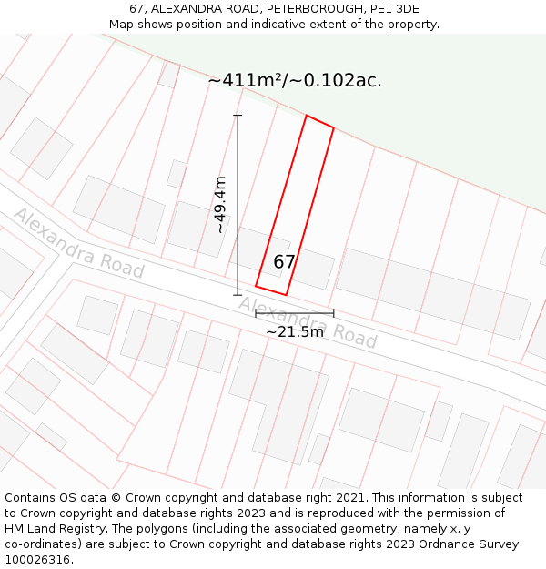 67, ALEXANDRA ROAD, PETERBOROUGH, PE1 3DE: Plot and title map