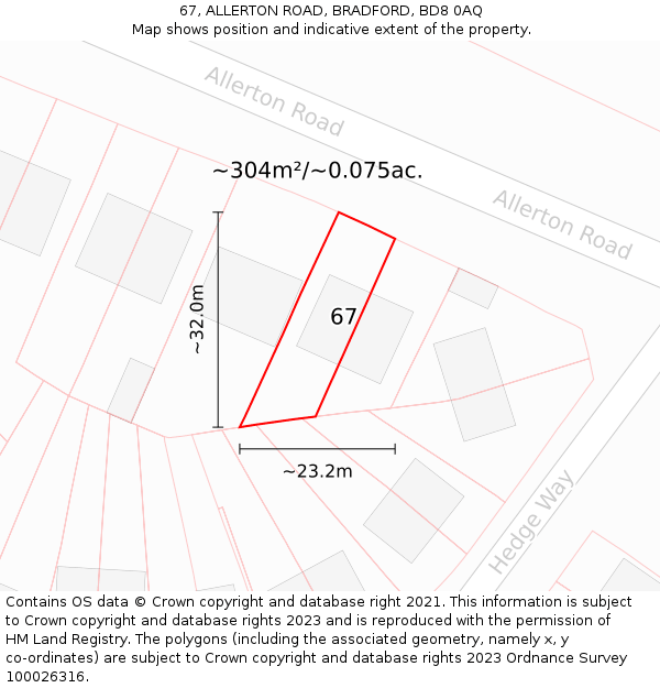 67, ALLERTON ROAD, BRADFORD, BD8 0AQ: Plot and title map