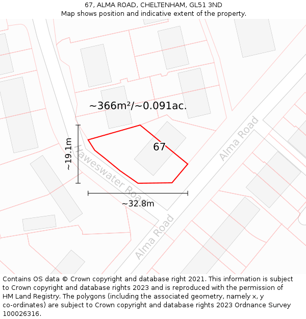 67, ALMA ROAD, CHELTENHAM, GL51 3ND: Plot and title map