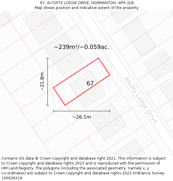 67, ALTOFTS LODGE DRIVE, NORMANTON, WF6 2LB: Plot and title map