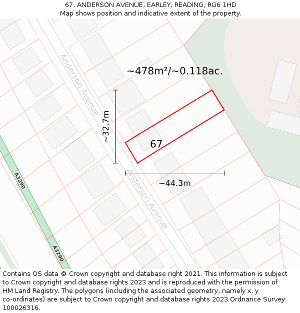 67, ANDERSON AVENUE, EARLEY, READING, RG6 1HD: Plot and title map