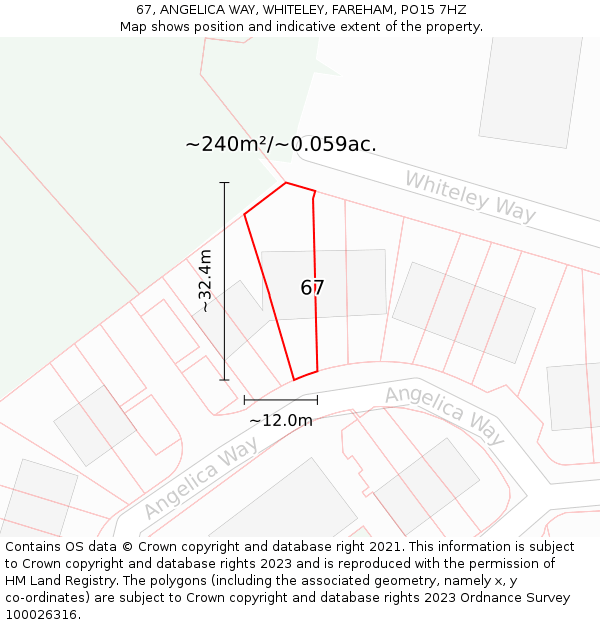 67, ANGELICA WAY, WHITELEY, FAREHAM, PO15 7HZ: Plot and title map