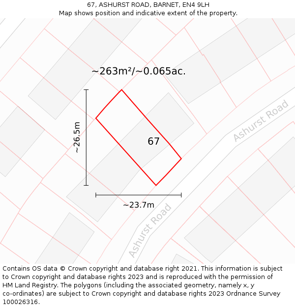 67, ASHURST ROAD, BARNET, EN4 9LH: Plot and title map