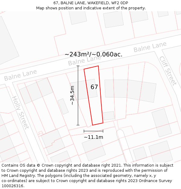 67, BALNE LANE, WAKEFIELD, WF2 0DP: Plot and title map