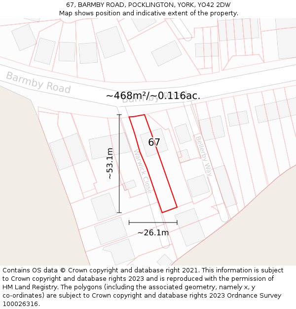 67, BARMBY ROAD, POCKLINGTON, YORK, YO42 2DW: Plot and title map