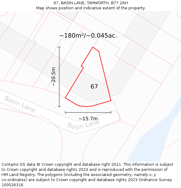 67, BASIN LANE, TAMWORTH, B77 2AH: Plot and title map