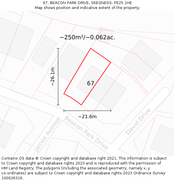 67, BEACON PARK DRIVE, SKEGNESS, PE25 1HE: Plot and title map