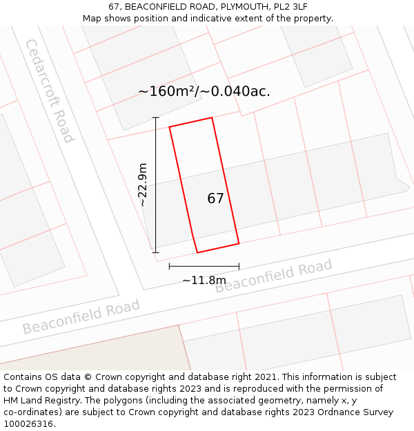 67, BEACONFIELD ROAD, PLYMOUTH, PL2 3LF: Plot and title map