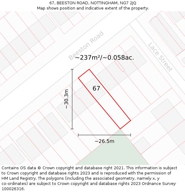 67, BEESTON ROAD, NOTTINGHAM, NG7 2JQ: Plot and title map