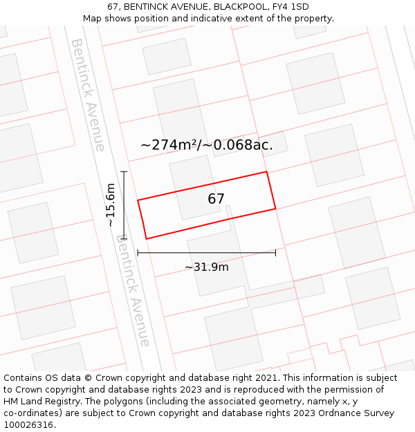 67, BENTINCK AVENUE, BLACKPOOL, FY4 1SD: Plot and title map