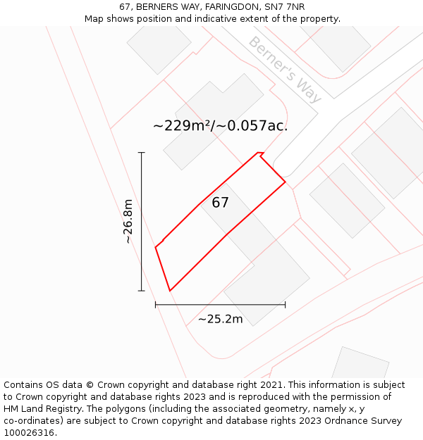 67, BERNERS WAY, FARINGDON, SN7 7NR: Plot and title map