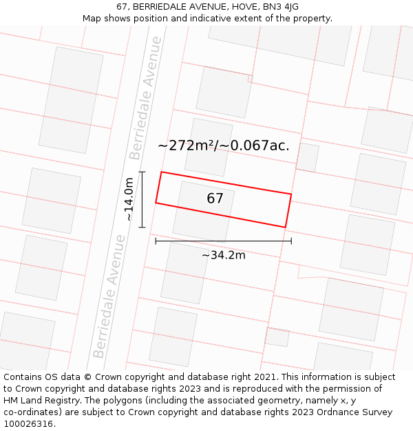 67, BERRIEDALE AVENUE, HOVE, BN3 4JG: Plot and title map