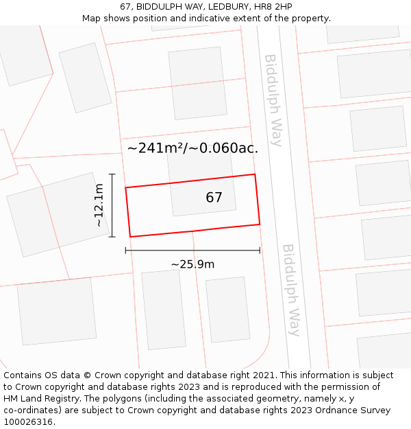 67, BIDDULPH WAY, LEDBURY, HR8 2HP: Plot and title map