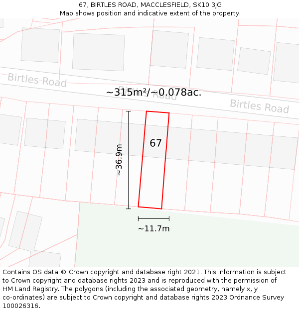 67, BIRTLES ROAD, MACCLESFIELD, SK10 3JG: Plot and title map