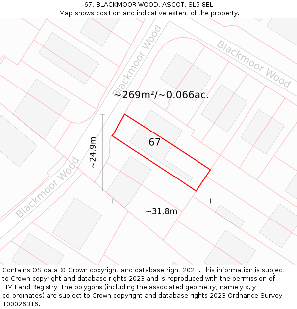 67, BLACKMOOR WOOD, ASCOT, SL5 8EL: Plot and title map