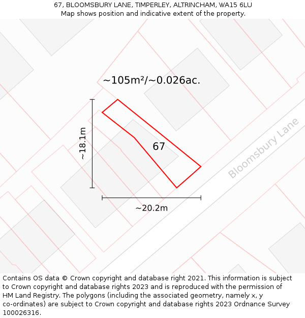 67, BLOOMSBURY LANE, TIMPERLEY, ALTRINCHAM, WA15 6LU: Plot and title map