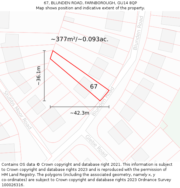 67, BLUNDEN ROAD, FARNBOROUGH, GU14 8QP: Plot and title map