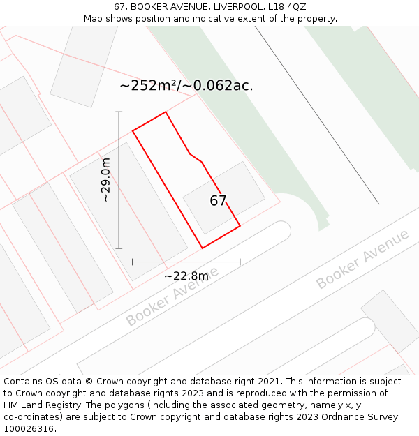 67, BOOKER AVENUE, LIVERPOOL, L18 4QZ: Plot and title map