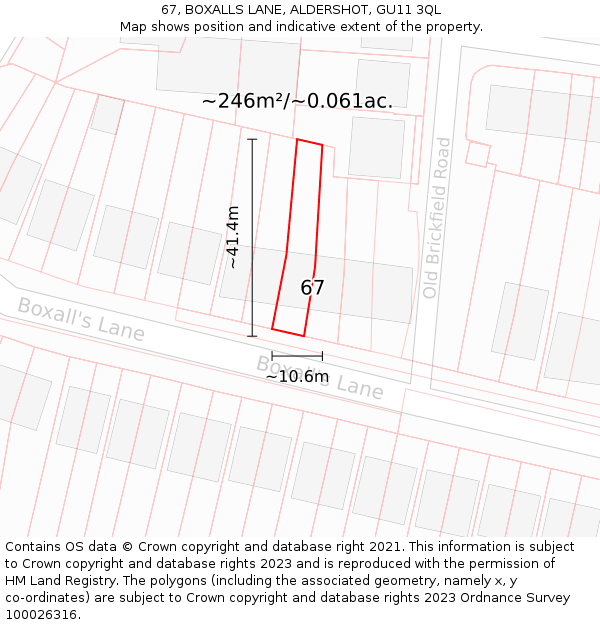 67, BOXALLS LANE, ALDERSHOT, GU11 3QL: Plot and title map