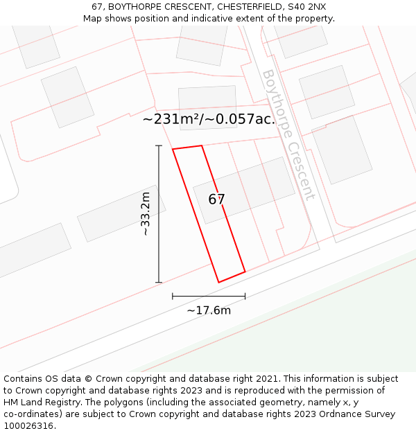 67, BOYTHORPE CRESCENT, CHESTERFIELD, S40 2NX: Plot and title map