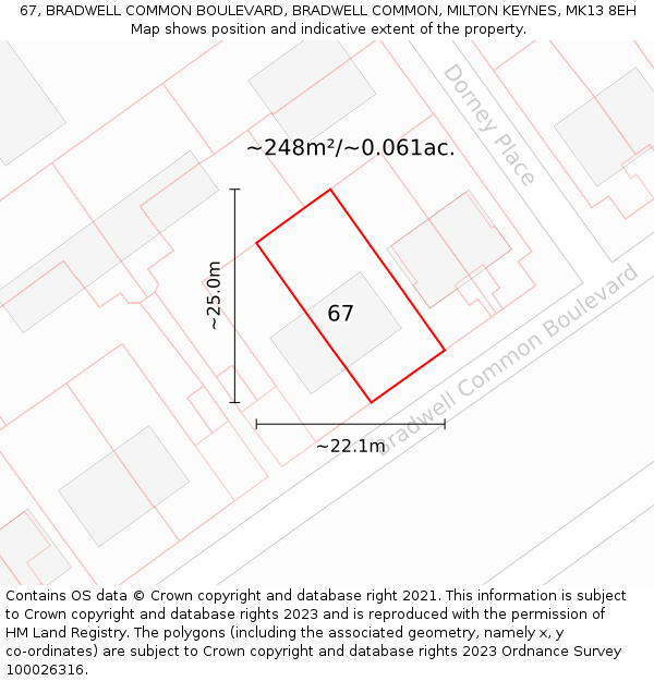 67, BRADWELL COMMON BOULEVARD, BRADWELL COMMON, MILTON KEYNES, MK13 8EH: Plot and title map