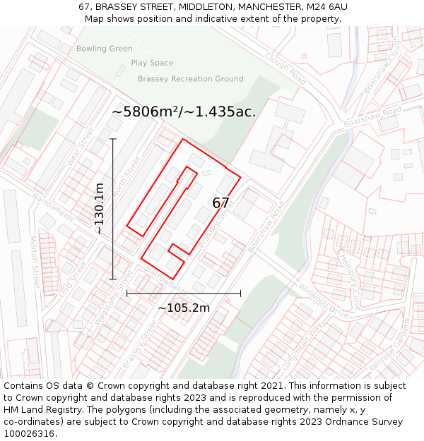67, BRASSEY STREET, MIDDLETON, MANCHESTER, M24 6AU: Plot and title map