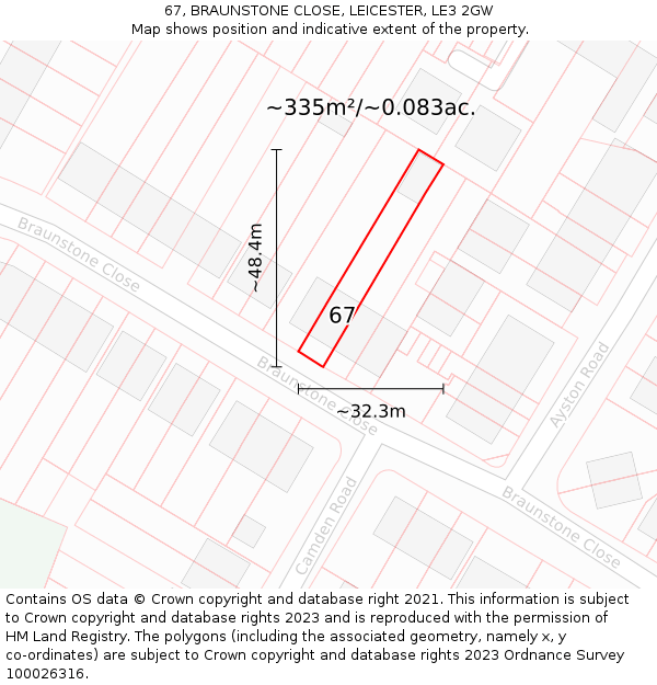 67, BRAUNSTONE CLOSE, LEICESTER, LE3 2GW: Plot and title map