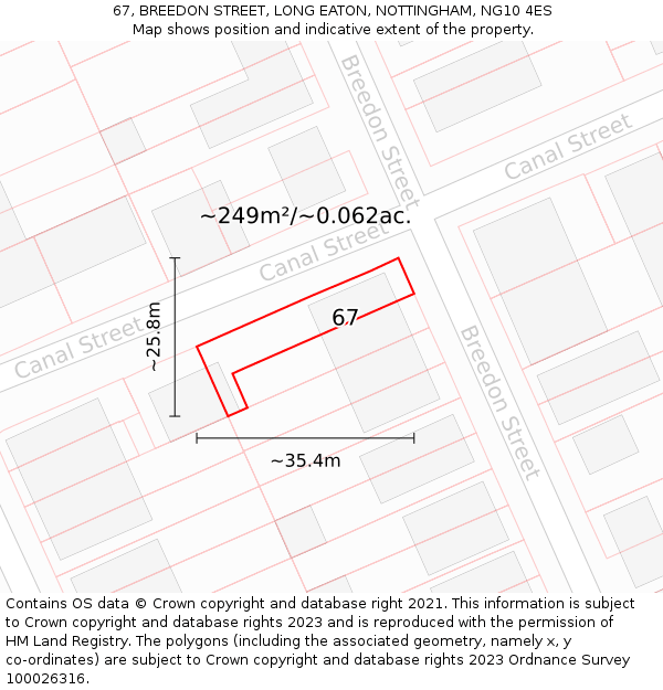 67, BREEDON STREET, LONG EATON, NOTTINGHAM, NG10 4ES: Plot and title map