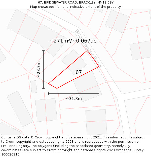 67, BRIDGEWATER ROAD, BRACKLEY, NN13 6BY: Plot and title map