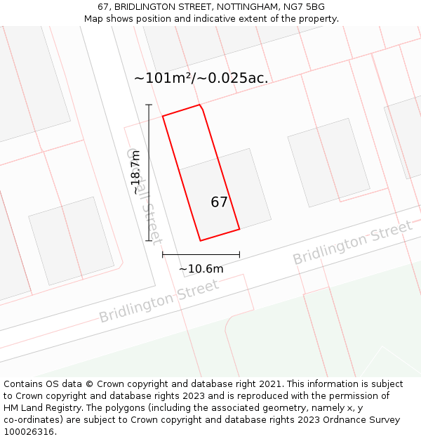 67, BRIDLINGTON STREET, NOTTINGHAM, NG7 5BG: Plot and title map