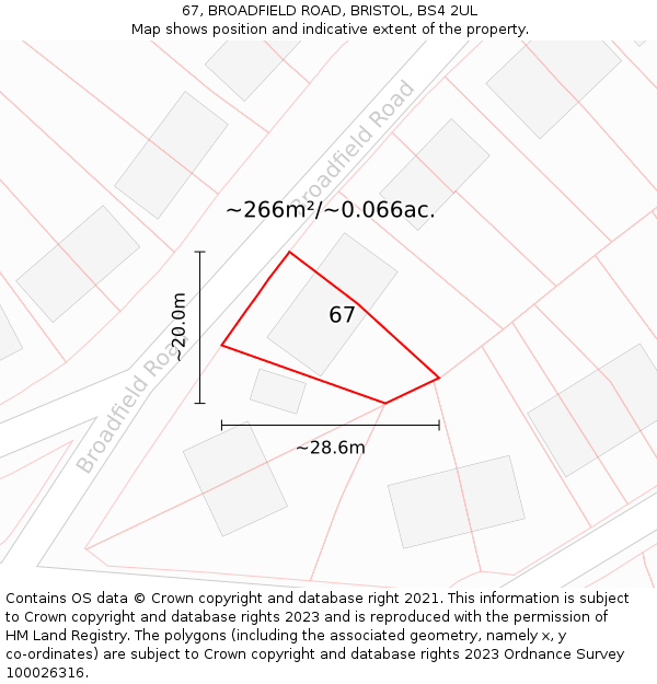 67, BROADFIELD ROAD, BRISTOL, BS4 2UL: Plot and title map