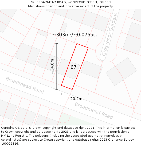 67, BROADMEAD ROAD, WOODFORD GREEN, IG8 0BB: Plot and title map