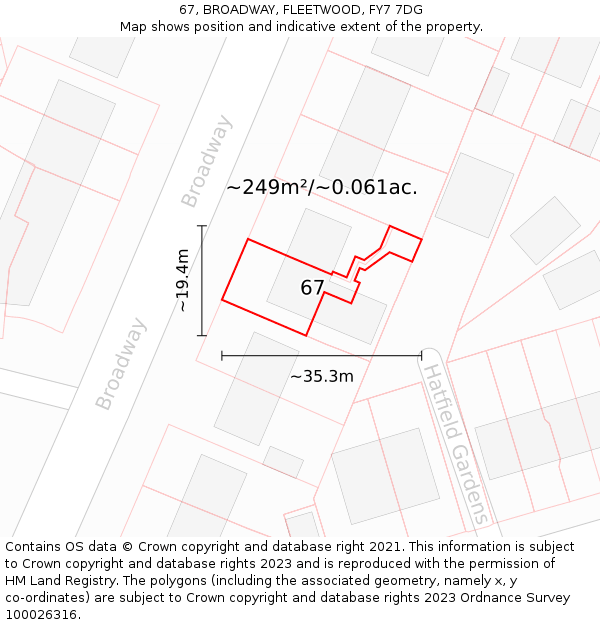 67, BROADWAY, FLEETWOOD, FY7 7DG: Plot and title map