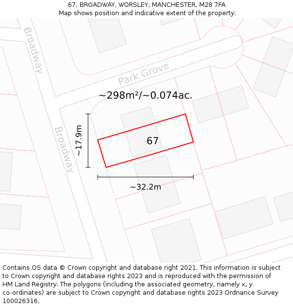 67, BROADWAY, WORSLEY, MANCHESTER, M28 7FA: Plot and title map