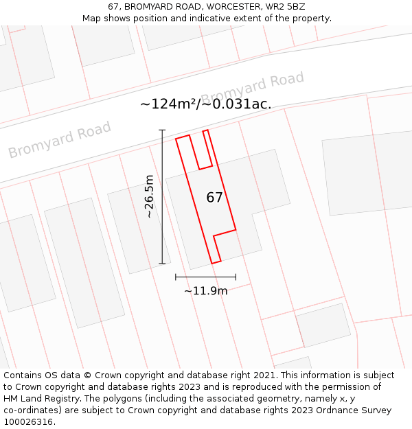 67, BROMYARD ROAD, WORCESTER, WR2 5BZ: Plot and title map