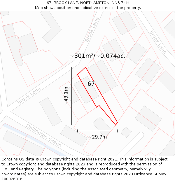 67, BROOK LANE, NORTHAMPTON, NN5 7HH: Plot and title map