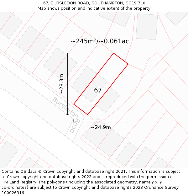 67, BURSLEDON ROAD, SOUTHAMPTON, SO19 7LX: Plot and title map