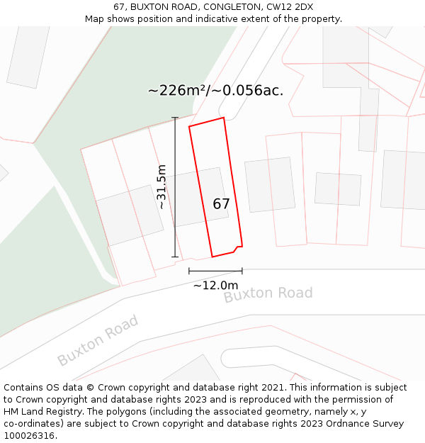 67, BUXTON ROAD, CONGLETON, CW12 2DX: Plot and title map