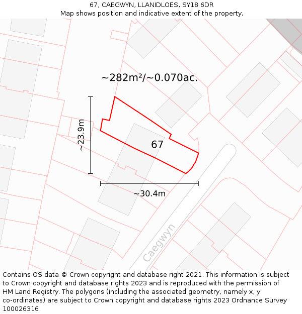 67, CAEGWYN, LLANIDLOES, SY18 6DR: Plot and title map