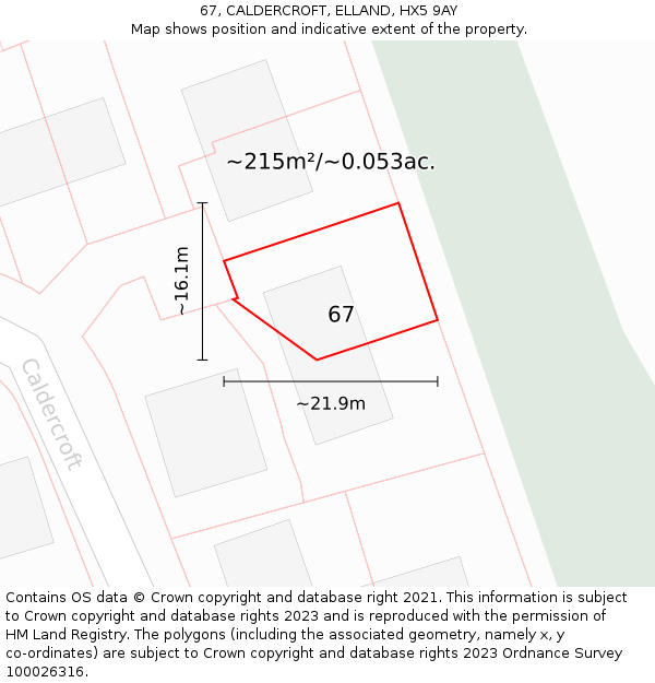 67, CALDERCROFT, ELLAND, HX5 9AY: Plot and title map