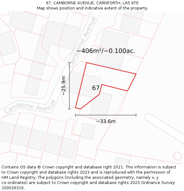 67, CAMBORNE AVENUE, CARNFORTH, LA5 9TS: Plot and title map