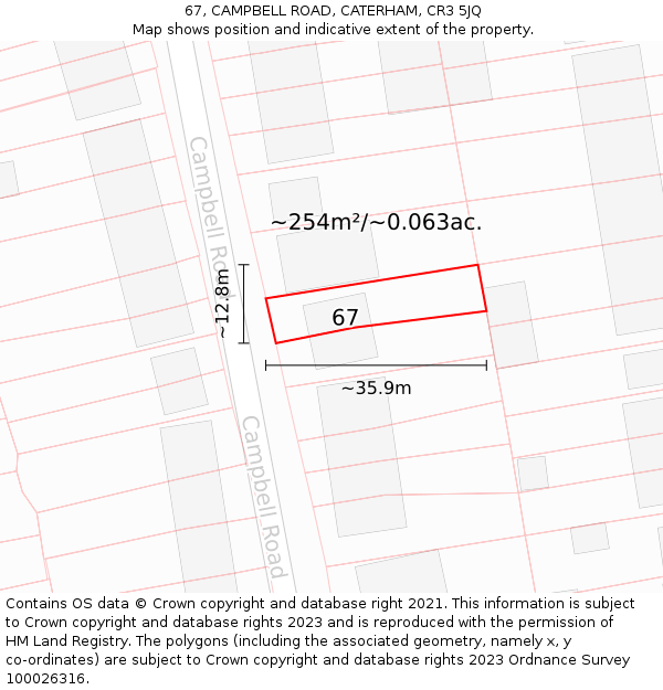 67, CAMPBELL ROAD, CATERHAM, CR3 5JQ: Plot and title map