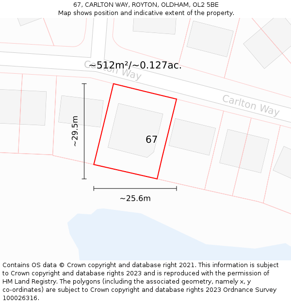 67, CARLTON WAY, ROYTON, OLDHAM, OL2 5BE: Plot and title map