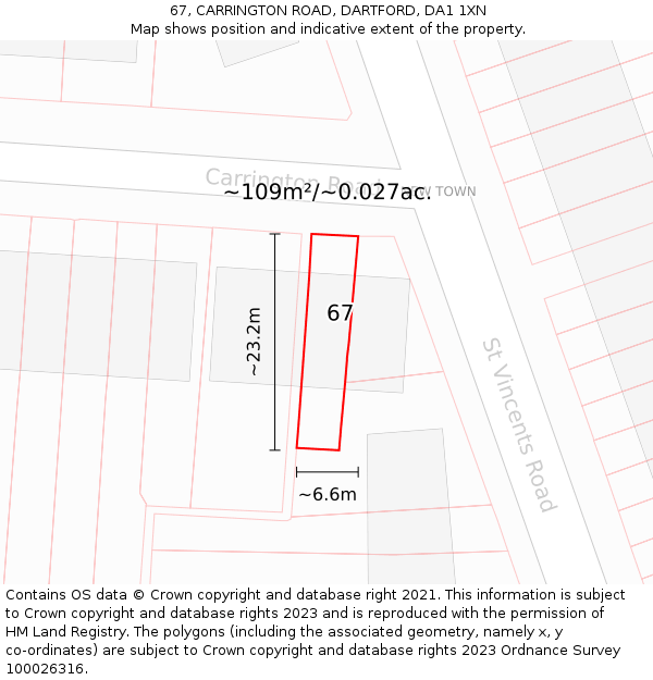 67, CARRINGTON ROAD, DARTFORD, DA1 1XN: Plot and title map