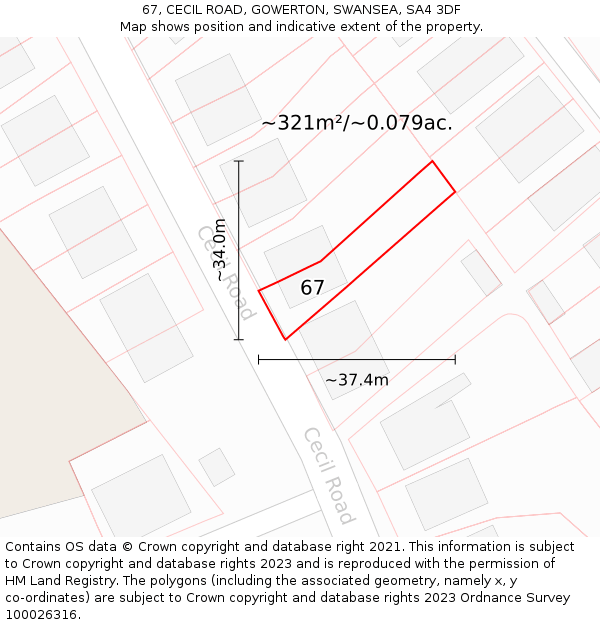 67, CECIL ROAD, GOWERTON, SWANSEA, SA4 3DF: Plot and title map