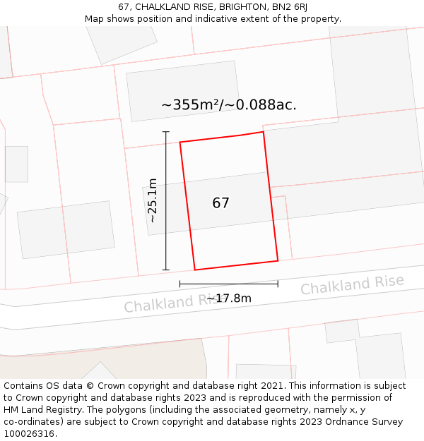 67, CHALKLAND RISE, BRIGHTON, BN2 6RJ: Plot and title map