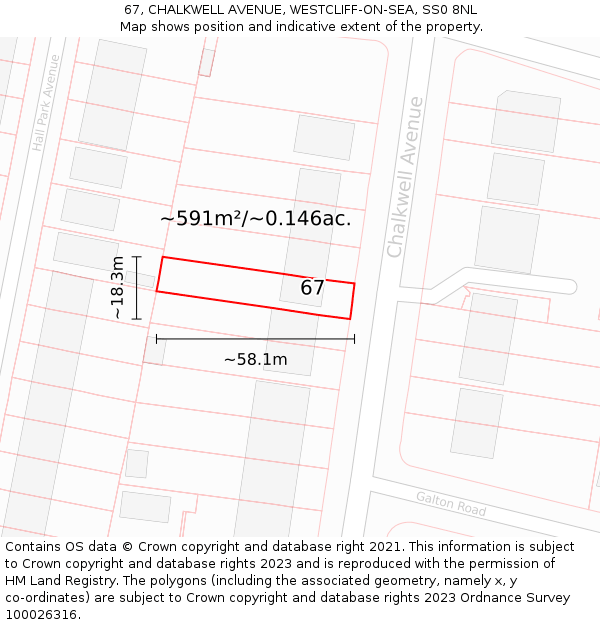 67, CHALKWELL AVENUE, WESTCLIFF-ON-SEA, SS0 8NL: Plot and title map