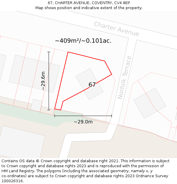 67, CHARTER AVENUE, COVENTRY, CV4 8EP: Plot and title map