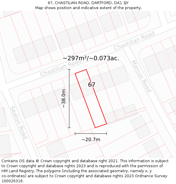 67, CHASTILIAN ROAD, DARTFORD, DA1 3JY: Plot and title map