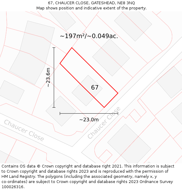 67, CHAUCER CLOSE, GATESHEAD, NE8 3NQ: Plot and title map